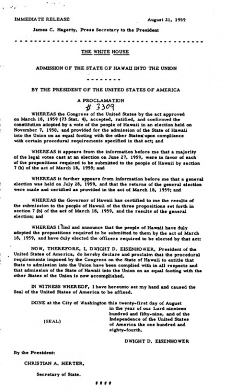 Hawaii Statehood Proclamation